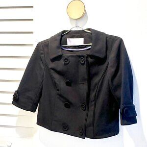 Vera Wang Lavender Label Cropped Pea Coat in Black 3/4 Sleeve Size 8/42